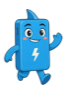 power2goo Logo: blaues Powerbank-Maskottchen